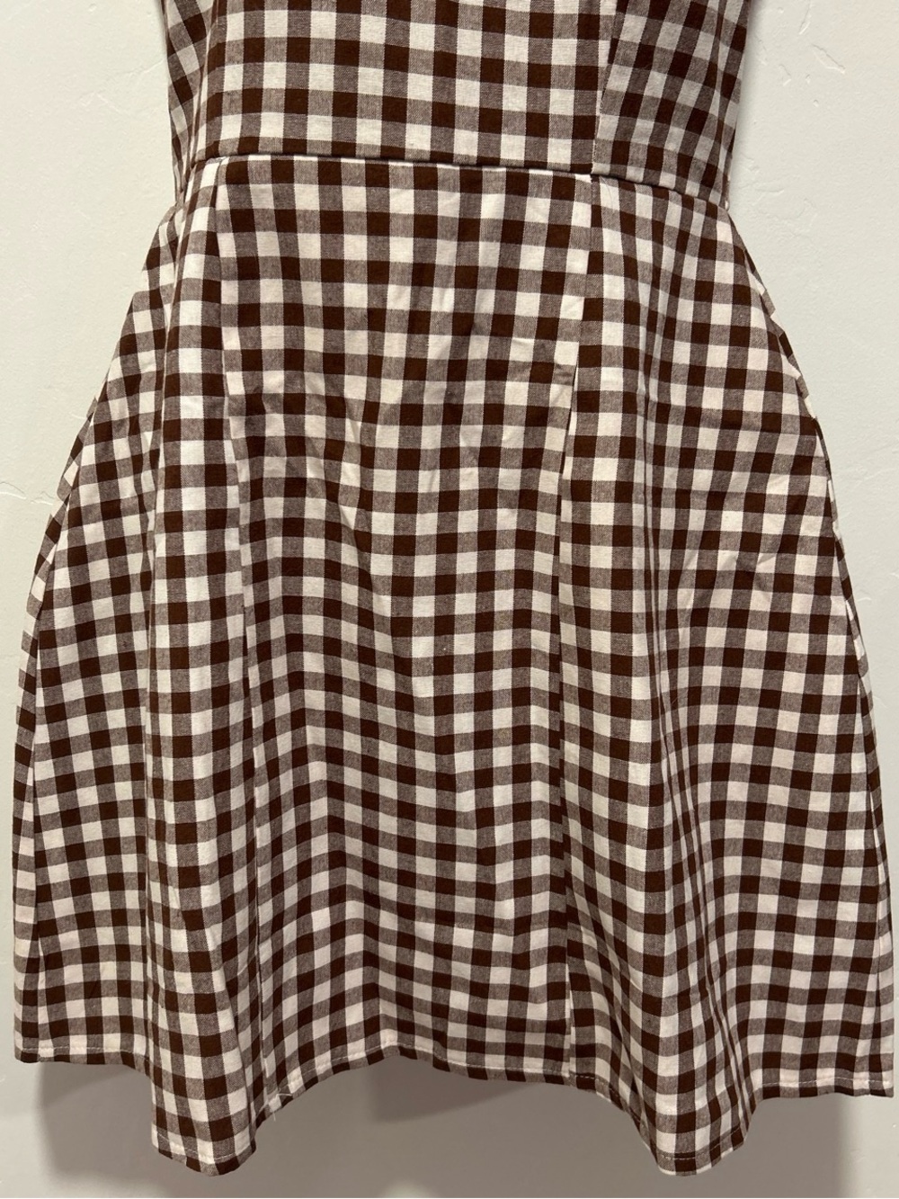 NWT Women’s Brown Gingham Halter Mini Dress Size Small Open Back Coquette Zip-Up - Picture 4 of 6